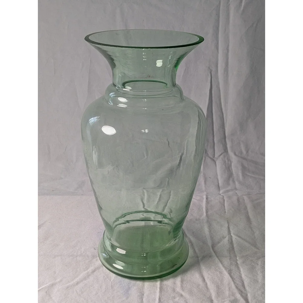 Vintage Light Green Glass Urn Vase Flared Rim Pedestal Base 10.5 Inch